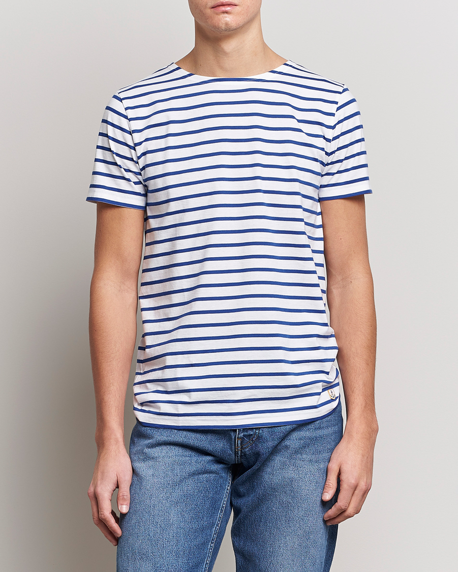 Mies | T-paidat | Armor-lux | Hoëdic Boatneck Héritage Stripe T-shirt White/Blue