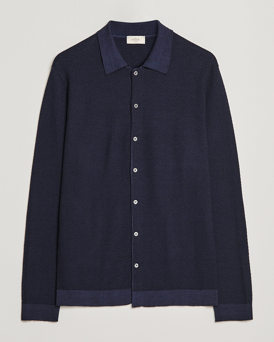 Mies | Puserot | Altea | Herringbone Wool Shirt Navy