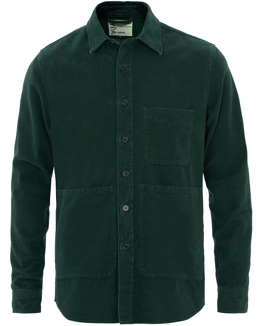 Mies | Kauluspaidat | Aspesi | Garment Dyed Cotton Shirt Jacket Dark Green