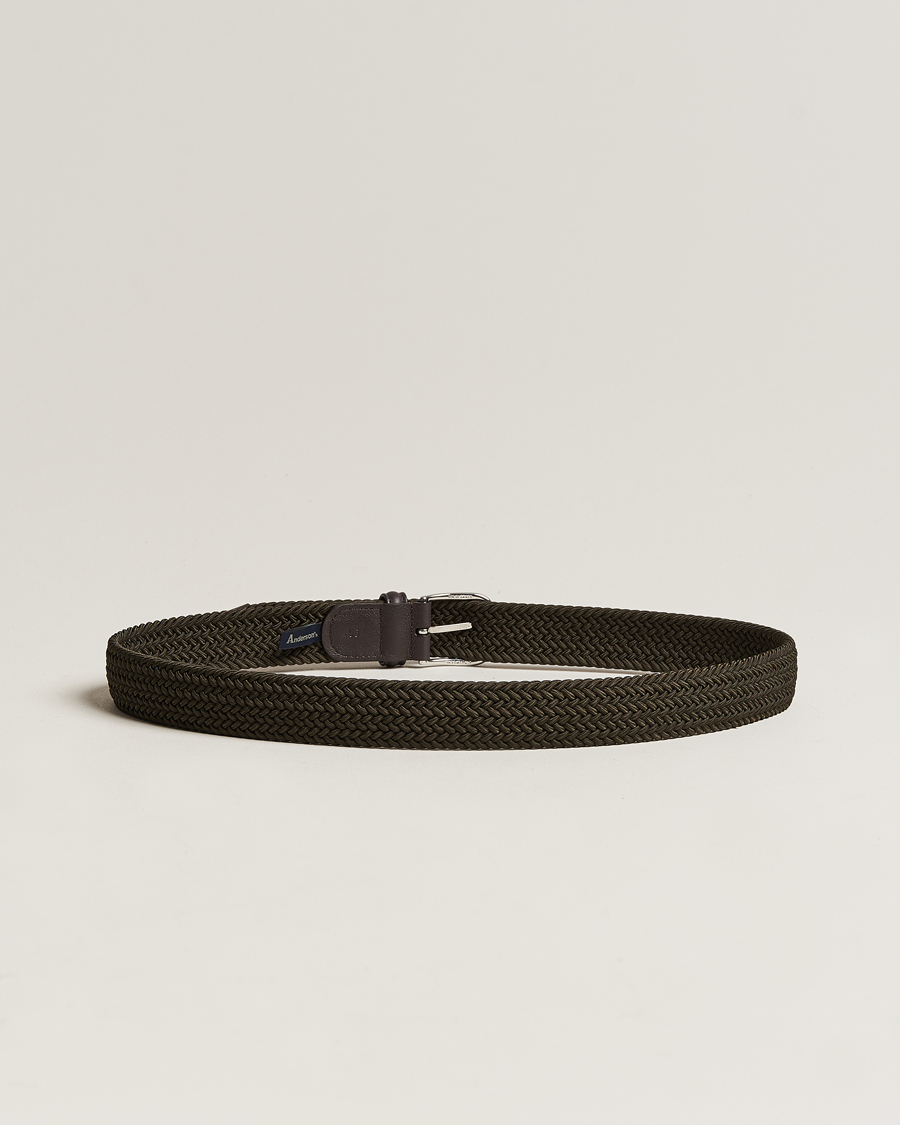 Mies | Italian Department | Anderson's | Stretch Woven 3,5 cm Belt Green