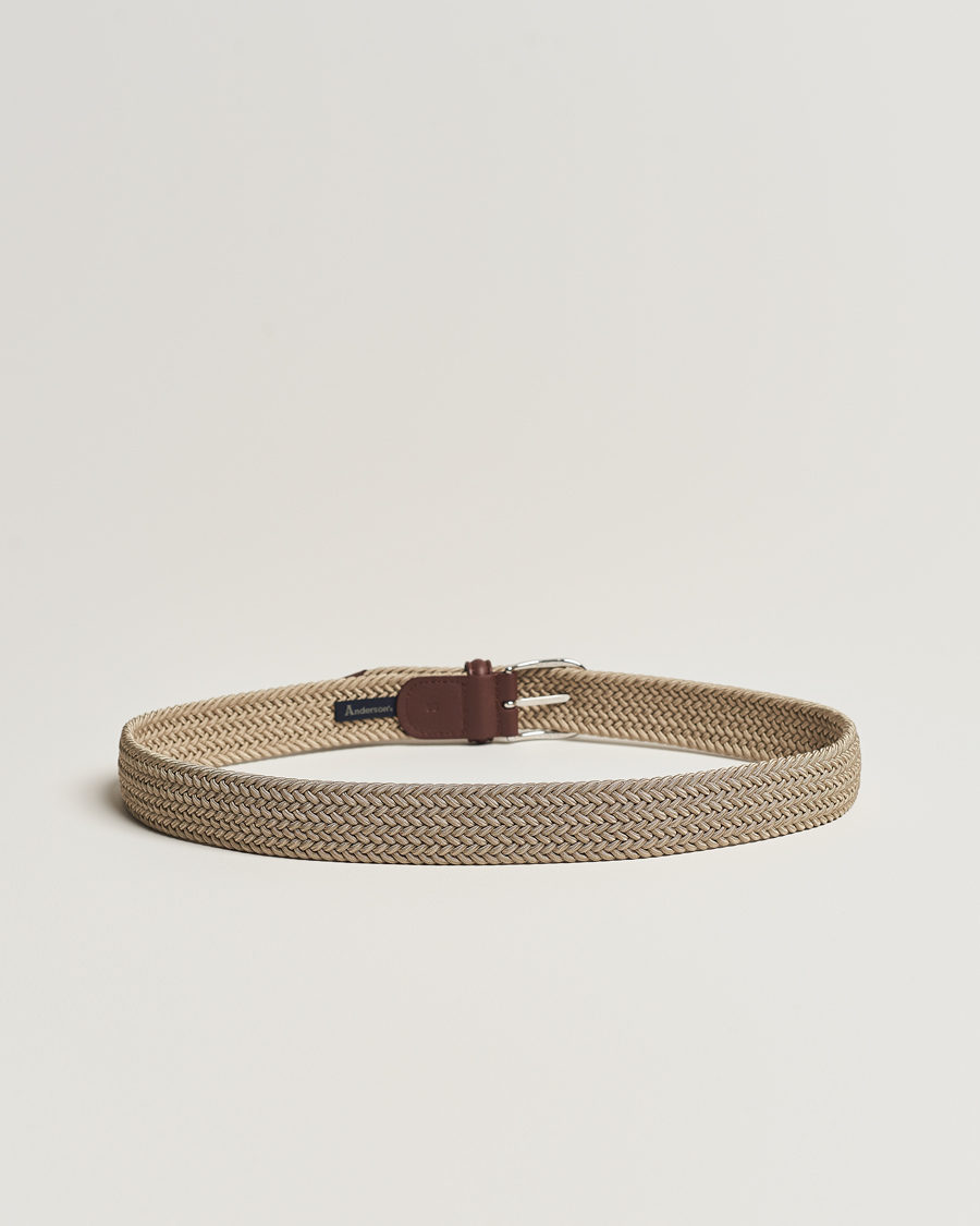 Mies | Italian Department | Anderson's | Stretch Woven 3,5 cm Belt Beige