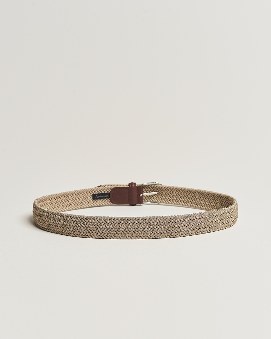 Mies | Vyöt | Anderson's | Stretch Woven 3,5 cm Belt Beige