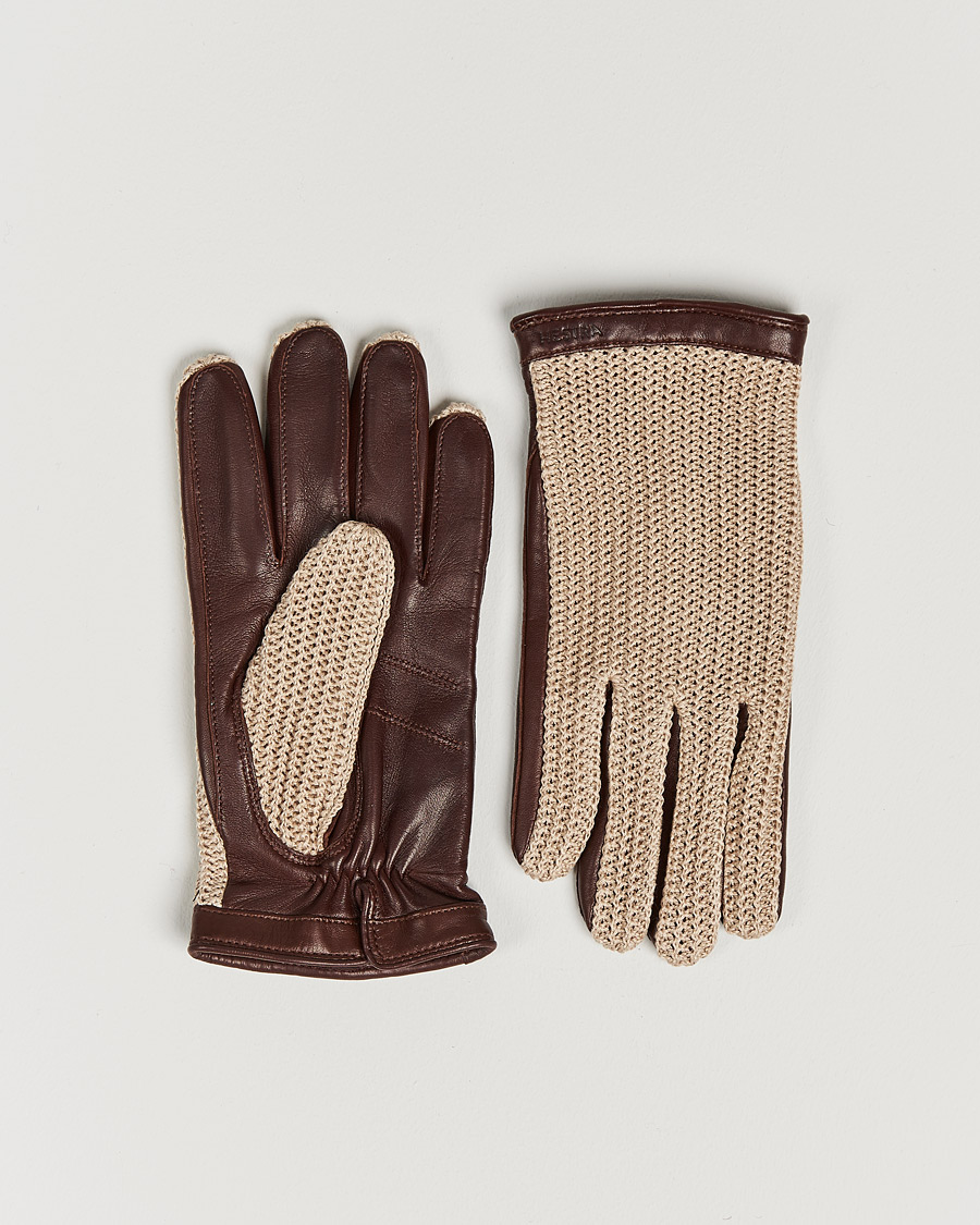 Mies | Käsineet | Hestra | Adam Crochet Wool Lined Glove Chestnut/Beige