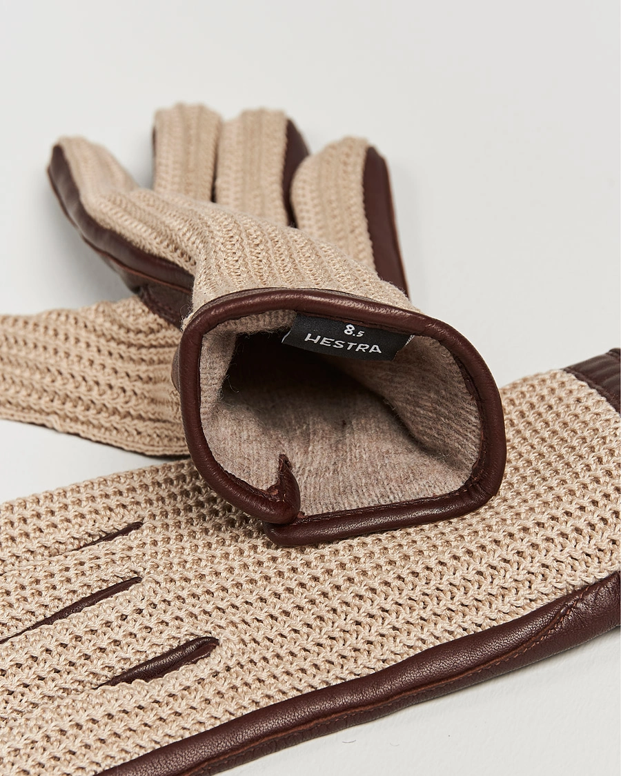 Mies | Lämmittävät asusteet | Hestra | Adam Crochet Wool Lined Glove Chestnut/Beige