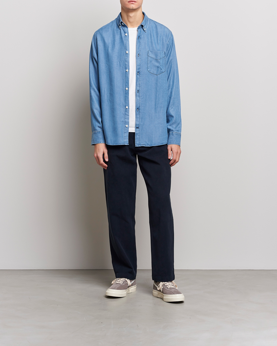 Mies | Kauluspaidat | NN07 | Levon Tencel Denim Shirt Light Blue
