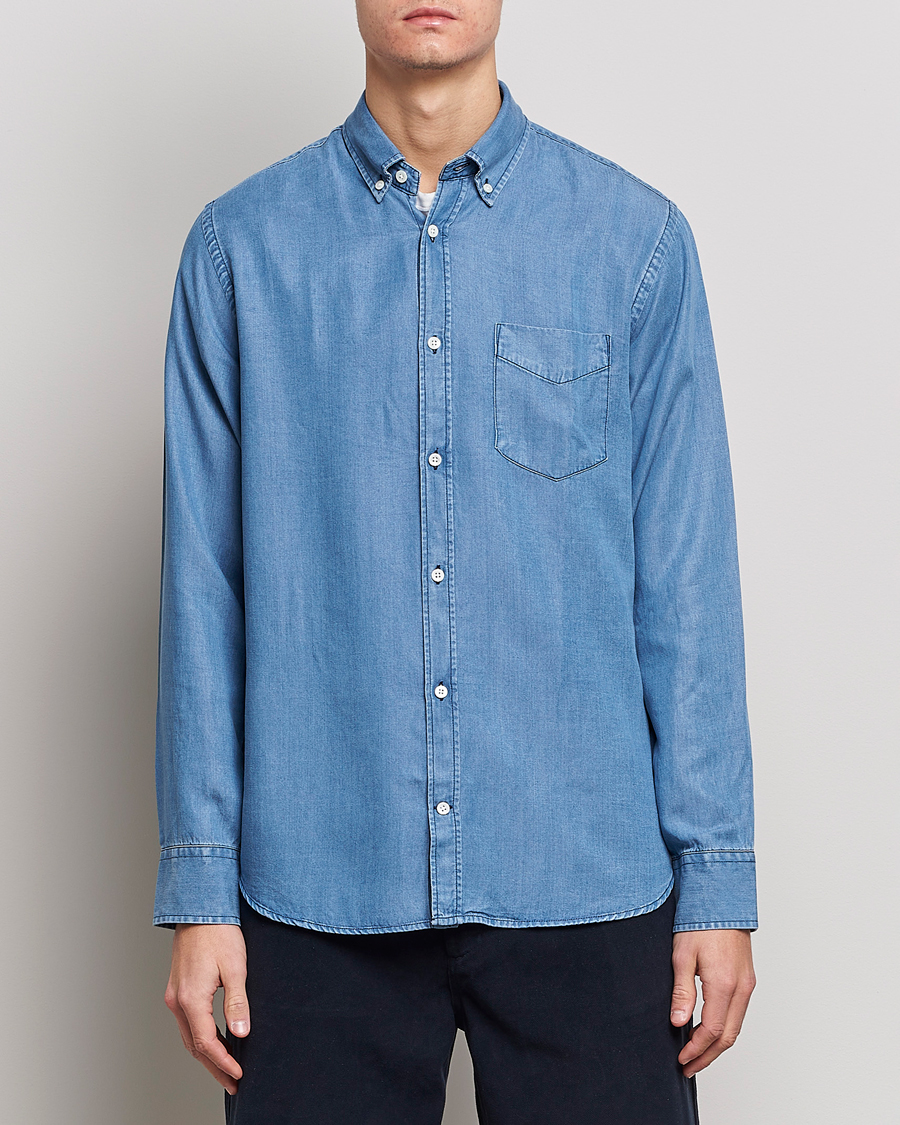 Mies | Farkkupaidat | NN07 | Levon Tencel Denim Shirt Light Blue