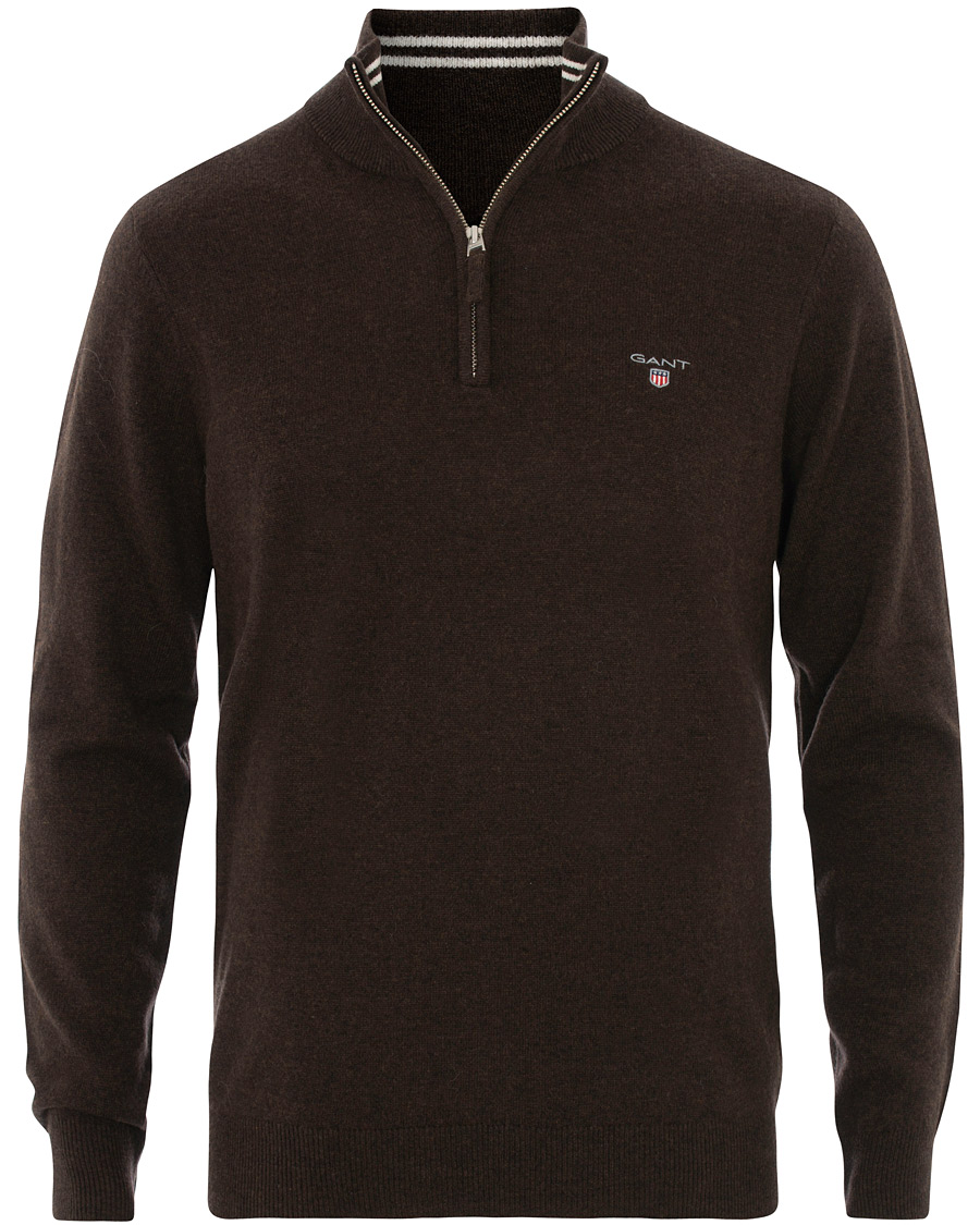 Mies | Puserot | GANT | Lambswool Half Zip Dark Brown