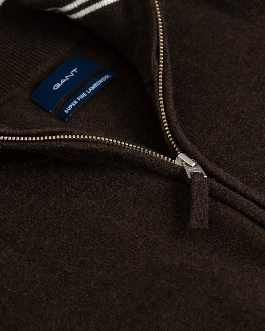 Mies | Puserot | GANT | Lambswool Half Zip Dark Brown