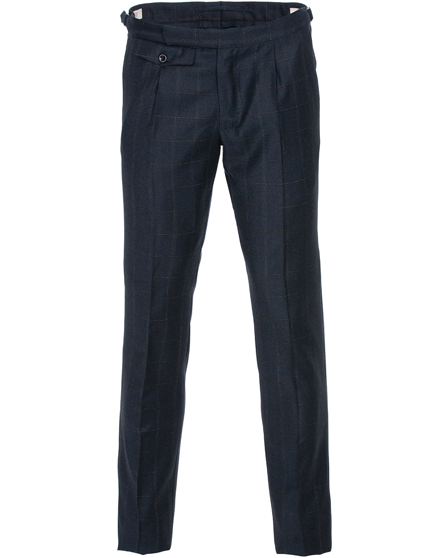 Mies | Housut | Incotex | Slim Fit Side-adjuster Windowpane Flannel Trousers Navy