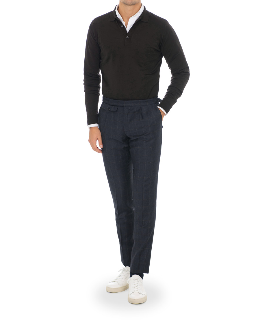 Mies | Housut | Incotex | Slim Fit Side-adjuster Windowpane Flannel Trousers Navy