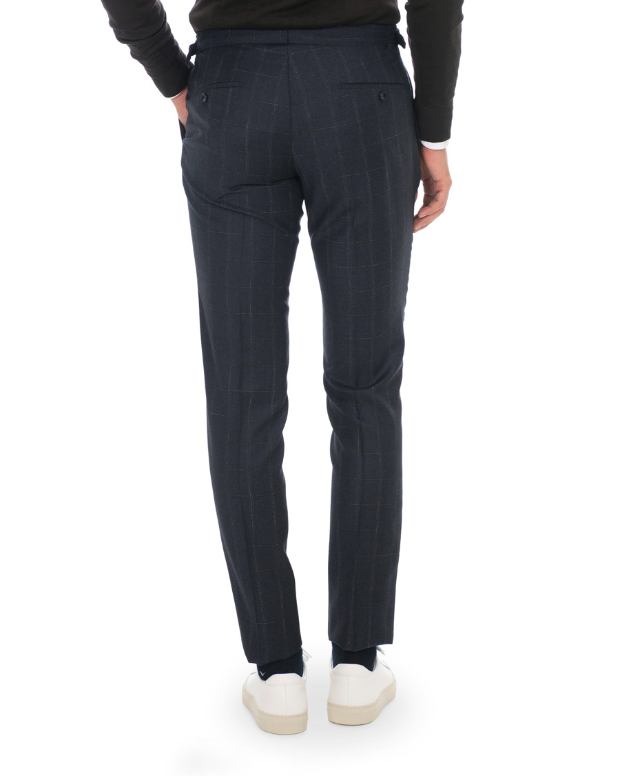 Mies | Housut | Incotex | Slim Fit Side-adjuster Windowpane Flannel Trousers Navy