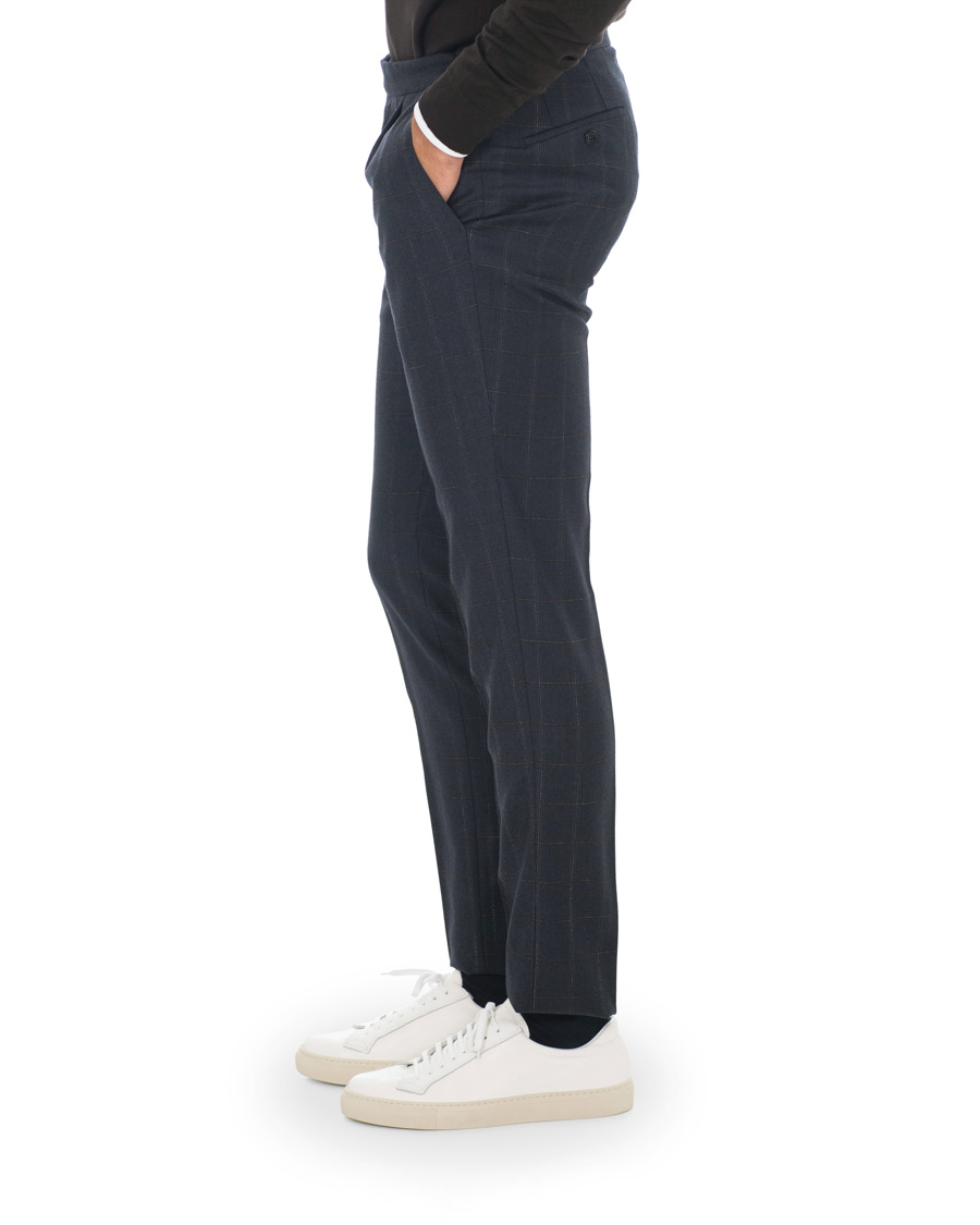 Mies | Housut | Incotex | Slim Fit Side-adjuster Windowpane Flannel Trousers Navy