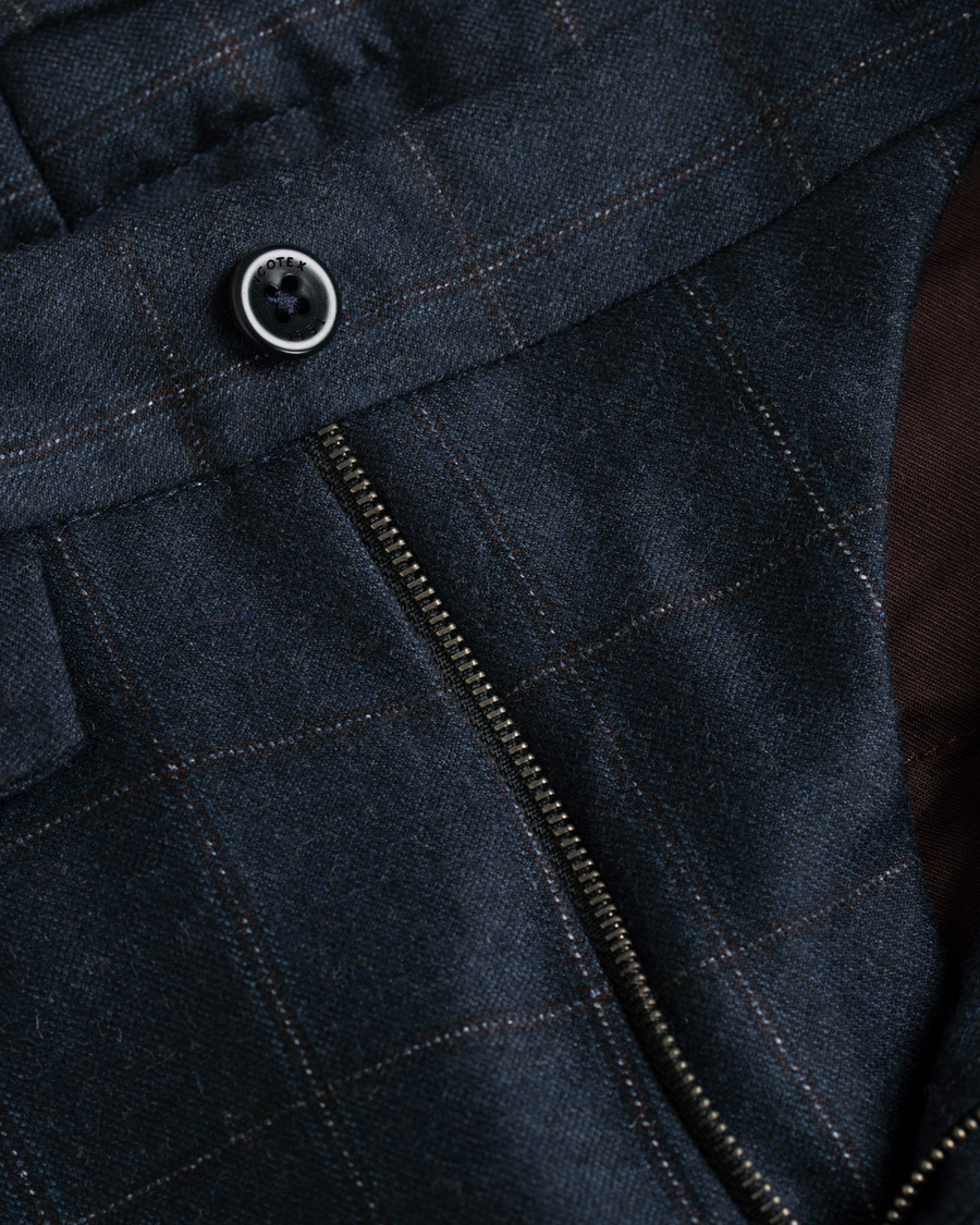 Mies | Housut | Incotex | Slim Fit Side-adjuster Windowpane Flannel Trousers Navy