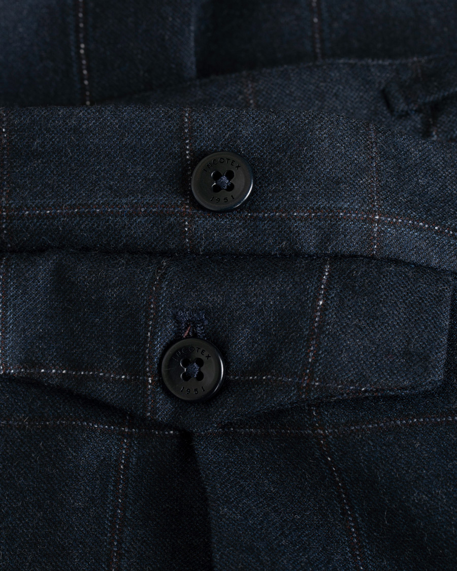 Mies | Housut | Incotex | Slim Fit Side-adjuster Windowpane Flannel Trousers Navy