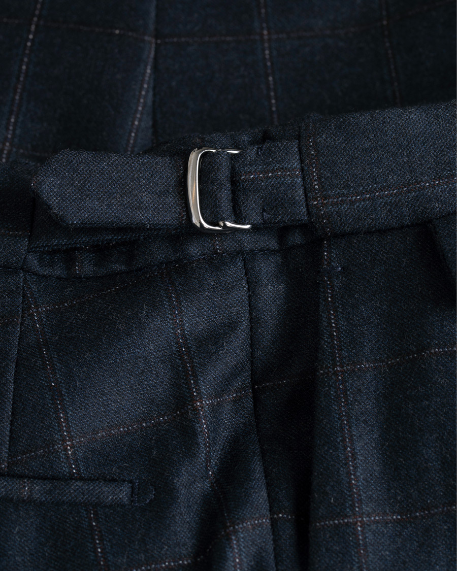 Mies | Housut | Incotex | Slim Fit Side-adjuster Windowpane Flannel Trousers Navy