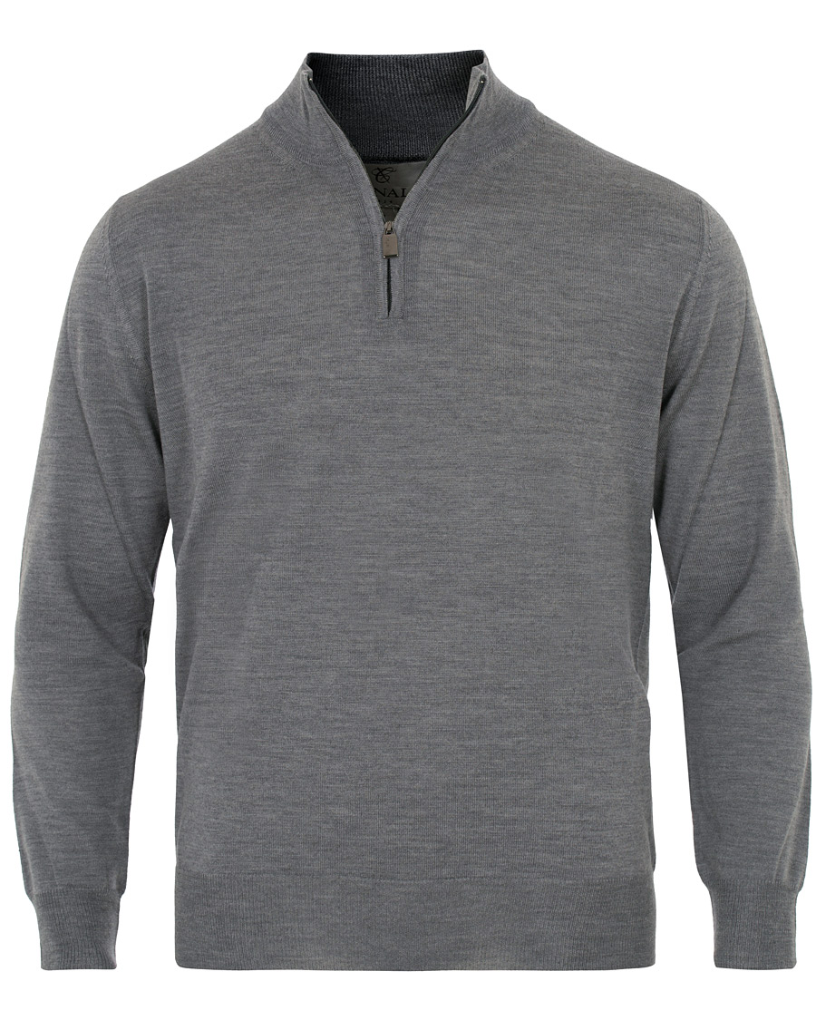 Mies | Puserot | Canali | Merino Wool Half Zip Sweater Grey Melange