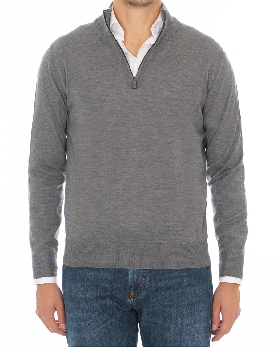 Mies | Puserot | Canali | Merino Wool Half Zip Sweater Grey Melange