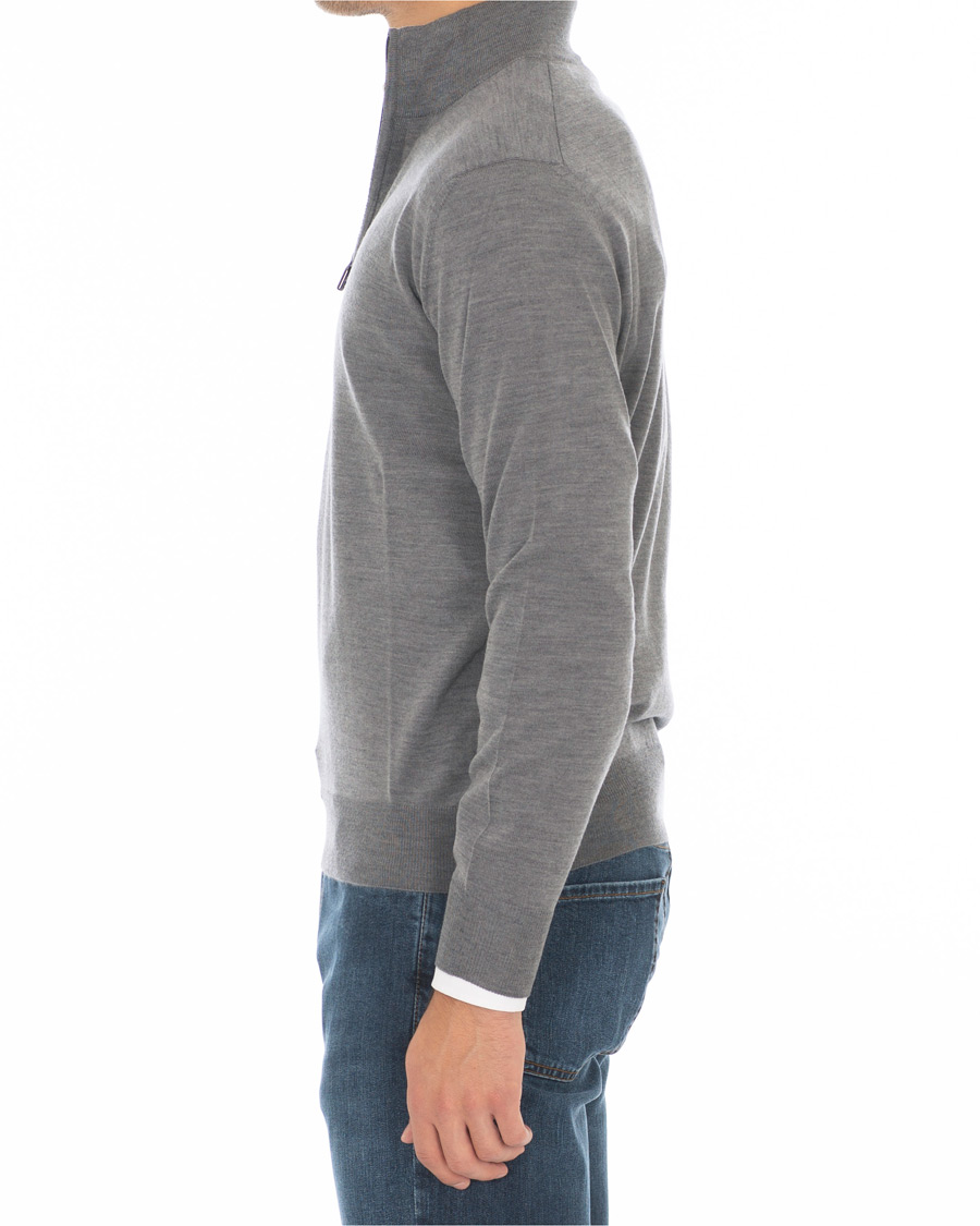Mies | Puserot | Canali | Merino Wool Half Zip Sweater Grey Melange