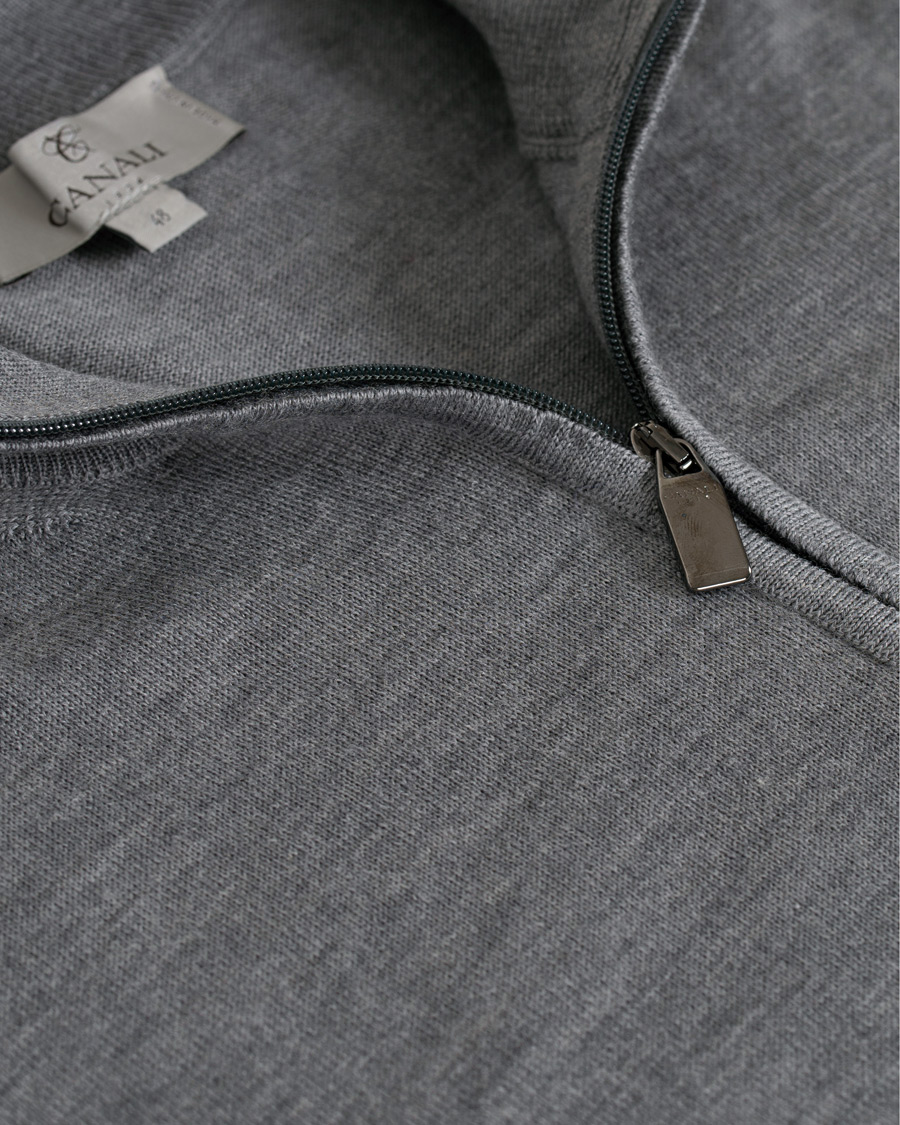 Mies | Puserot | Canali | Merino Wool Half Zip Sweater Grey Melange
