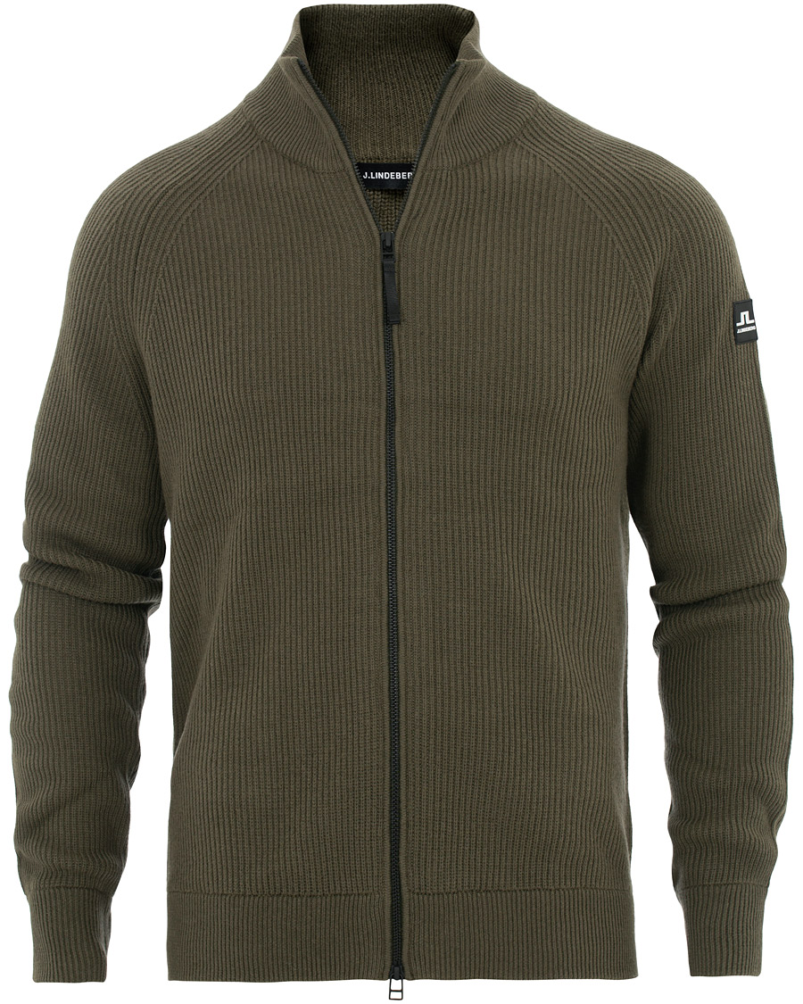 Mies | Puserot | J.Lindeberg | Carlo Cotton/Wool Full Zip Green