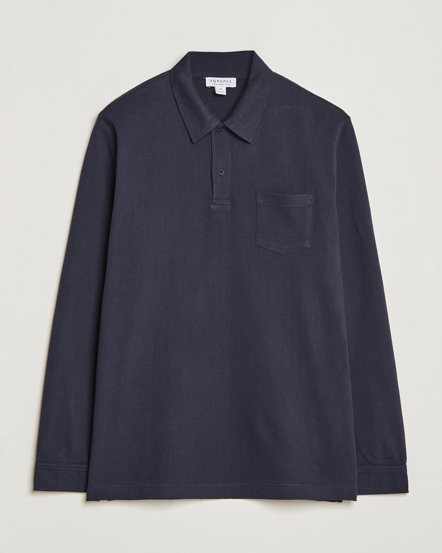 Mies | Pikeet | Sunspel | Long Sleeve Riviera Polo Shirt Navy