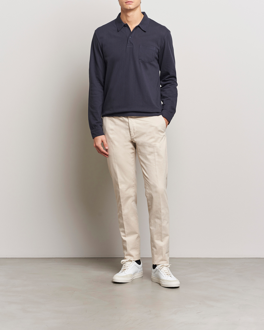 Mies | Pikeet | Sunspel | Long Sleeve Riviera Polo Shirt Navy