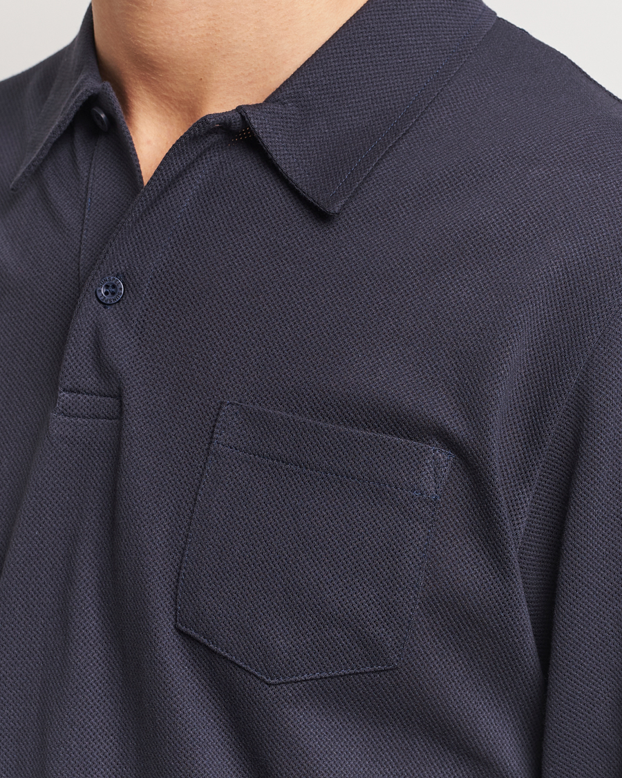 Mies | Pikeet | Sunspel | Long Sleeve Riviera Polo Shirt Navy