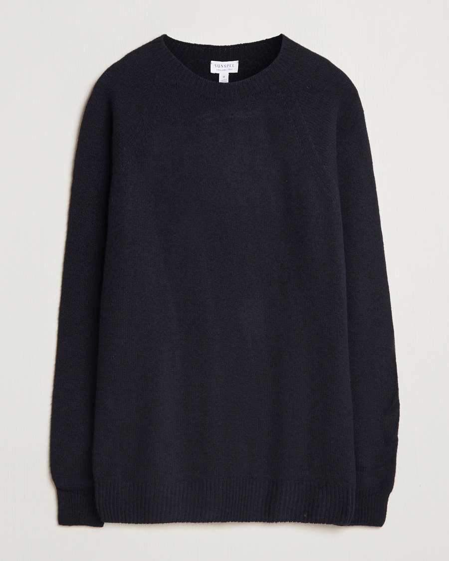 Mies | Puserot | Sunspel | Lambswool Crewneck Dark Navy Moiline