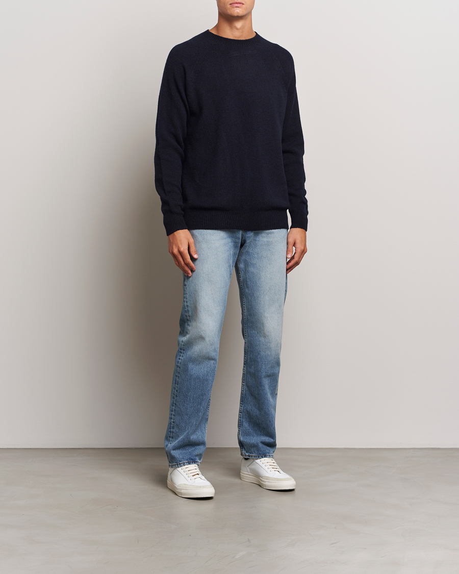 Mies | Puserot | Sunspel | Lambswool Crewneck Dark Navy Moiline