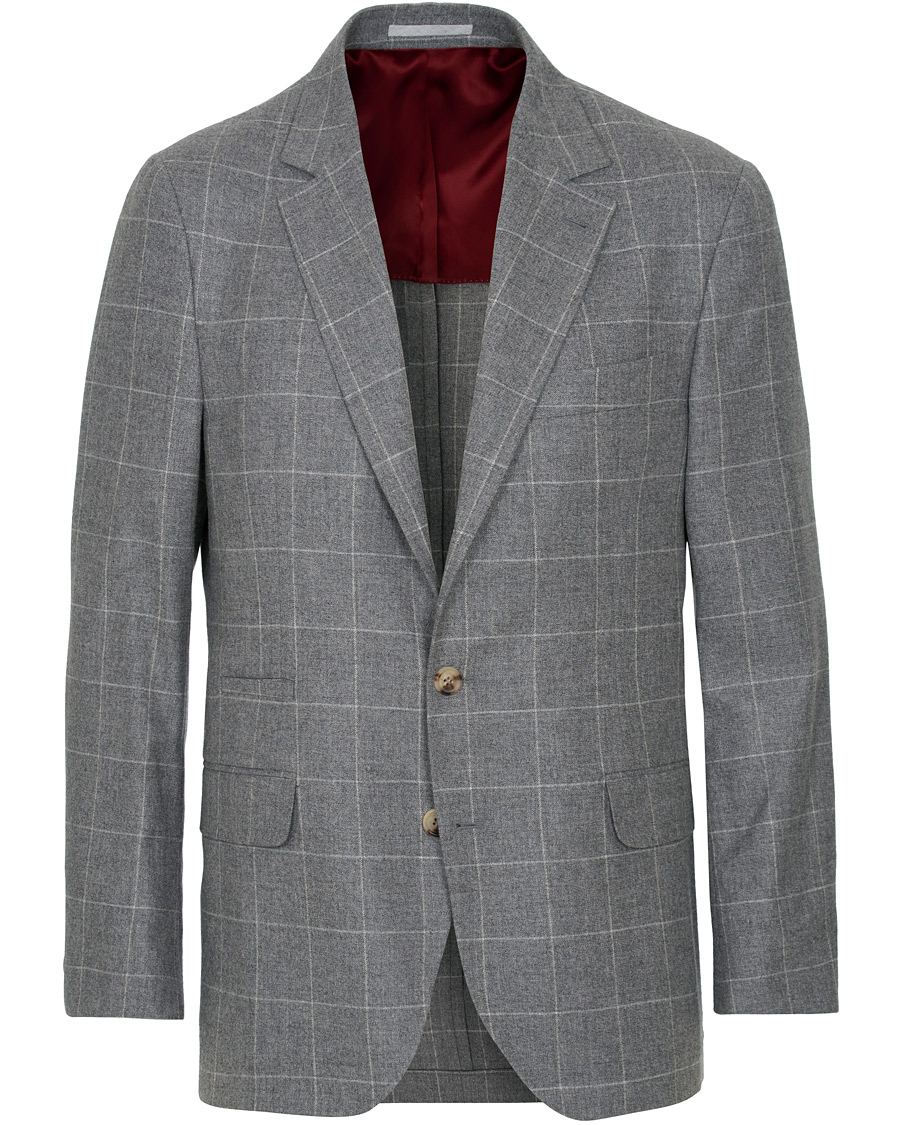 Mies | Pikkutakit | Brunello Cucinelli | Windowpane Check Blazer Light Grey
