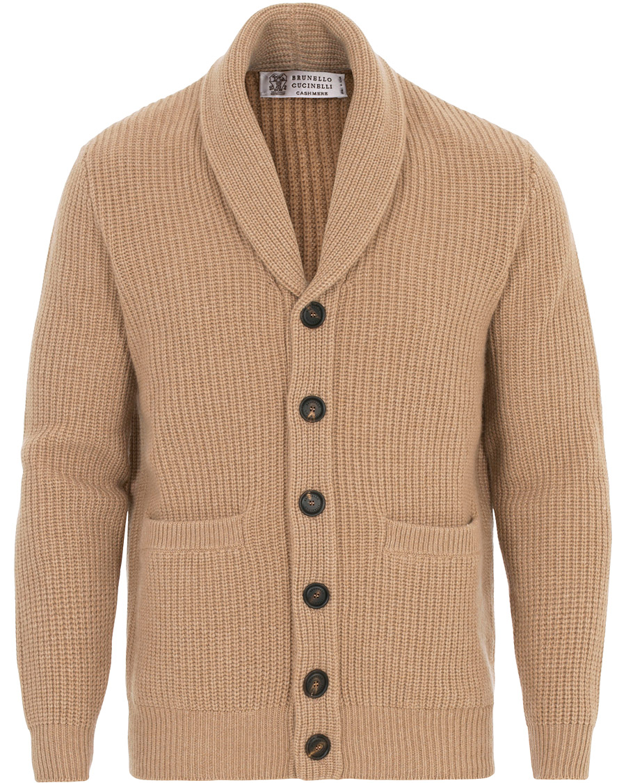 Mies | Puserot | Brunello Cucinelli | Cashmere Blend Shawl Collar Cardigan Camel