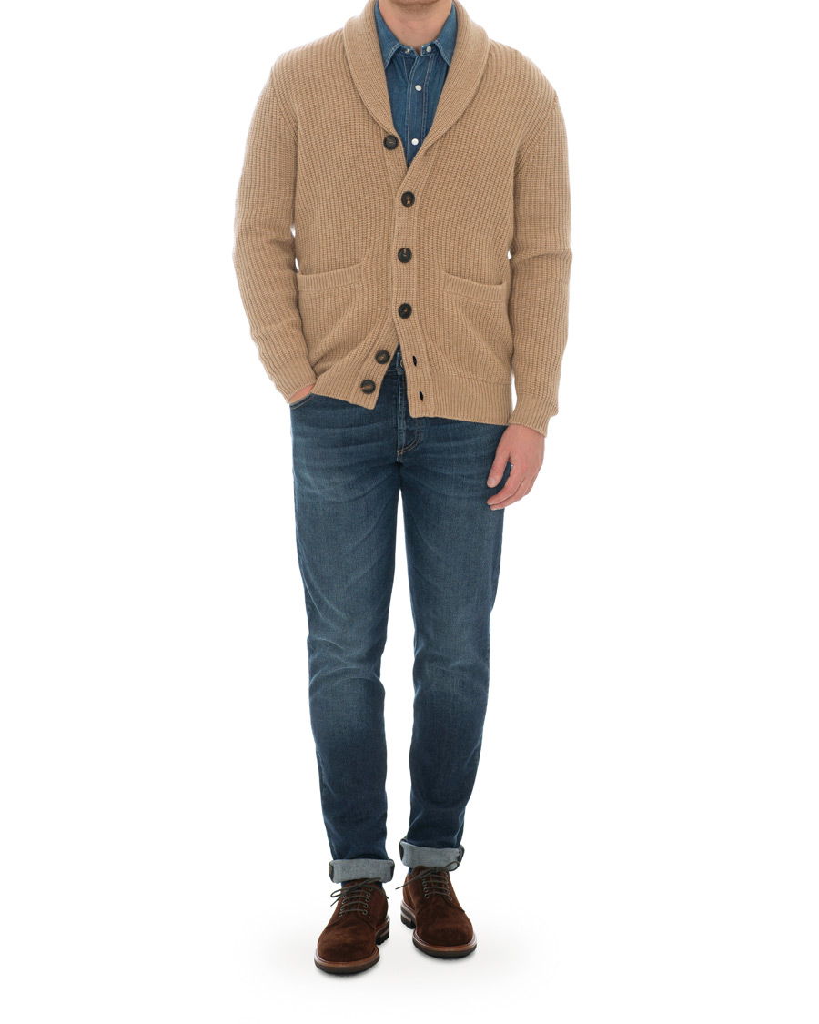Mies | Puserot | Brunello Cucinelli | Cashmere Blend Shawl Collar Cardigan Camel