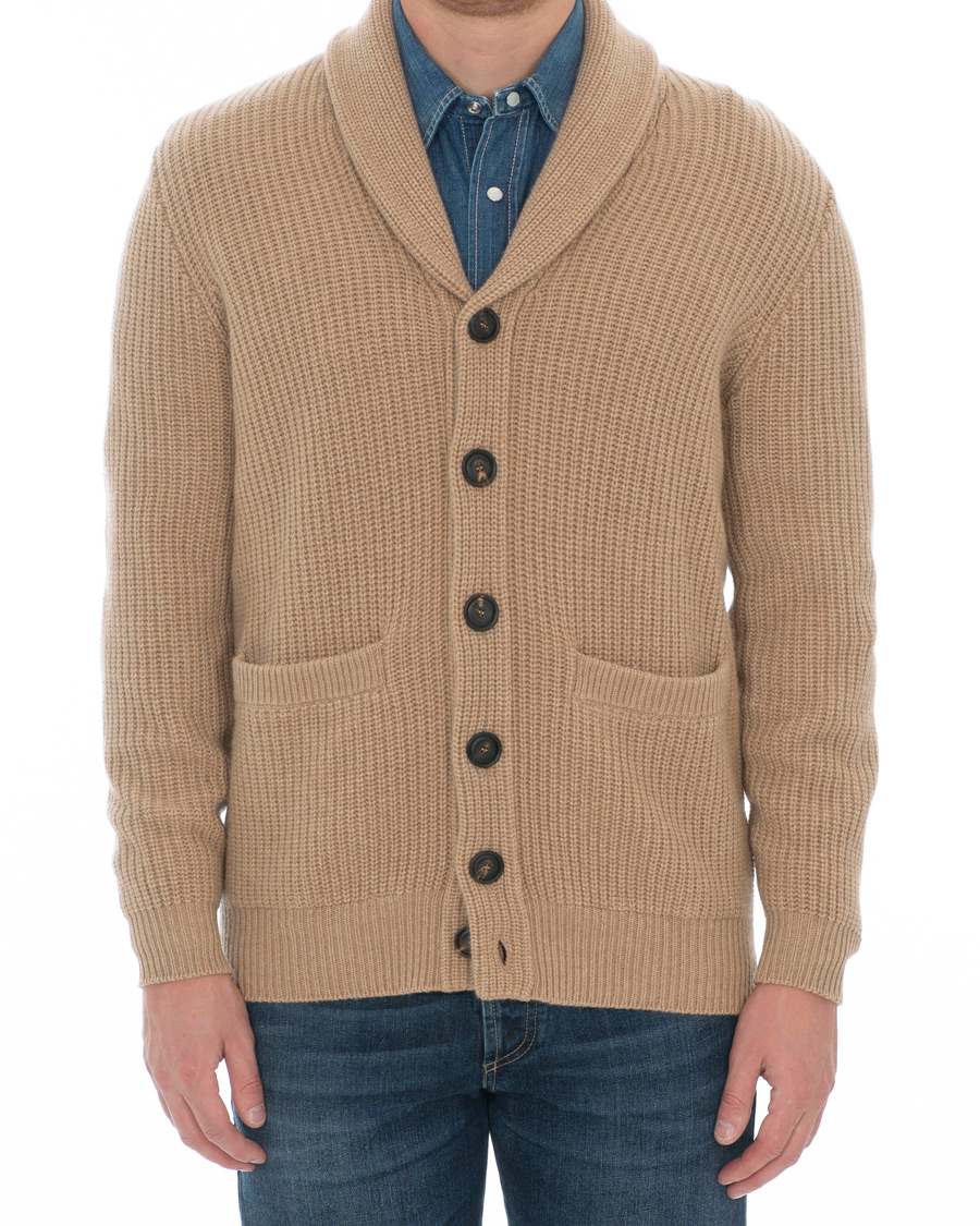 Mies | Puserot | Brunello Cucinelli | Cashmere Blend Shawl Collar Cardigan Camel