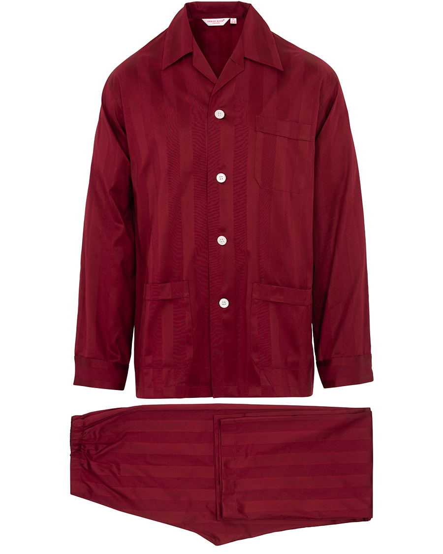 Mies | Yöpuvut ja kylpytakit | Derek Rose | Cotton Satin Striped Pyjama Set Wine Red