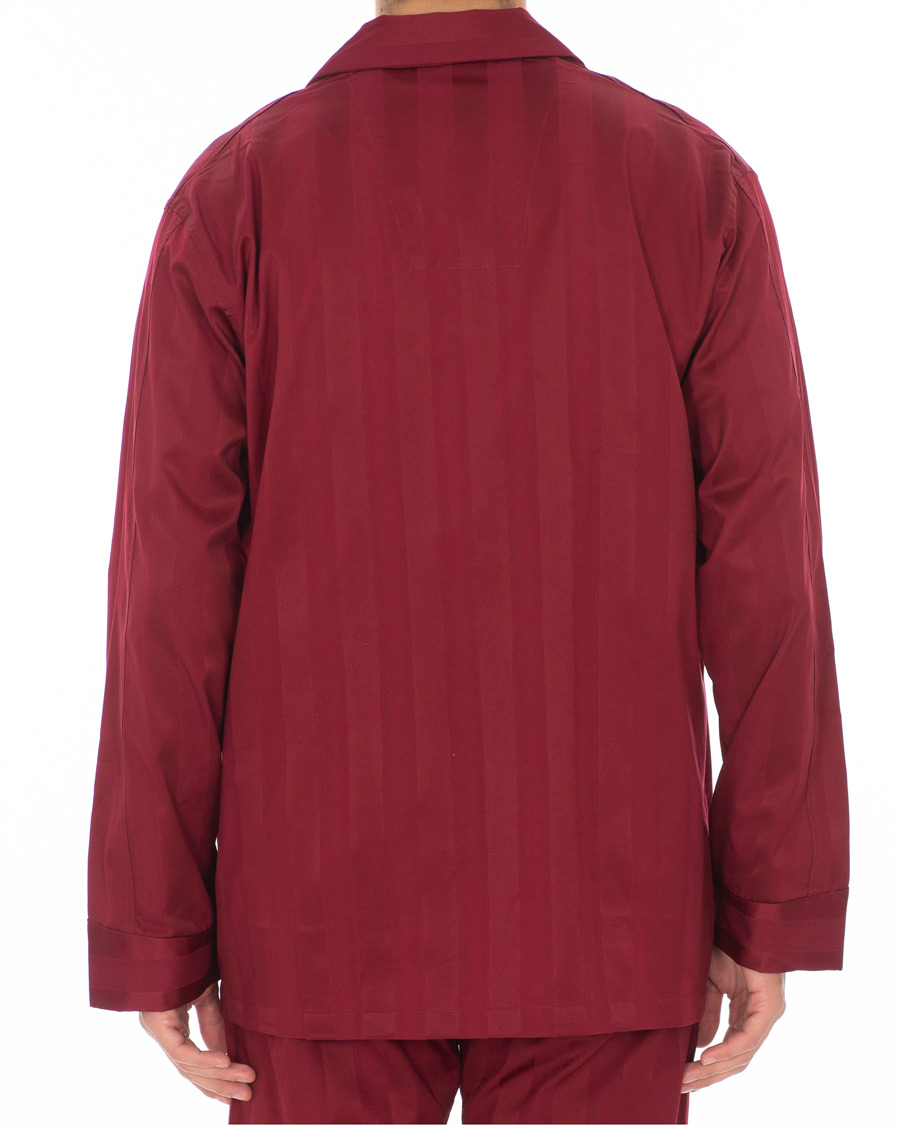 Mies | Yöpuvut ja kylpytakit | Derek Rose | Cotton Satin Striped Pyjama Set Wine Red