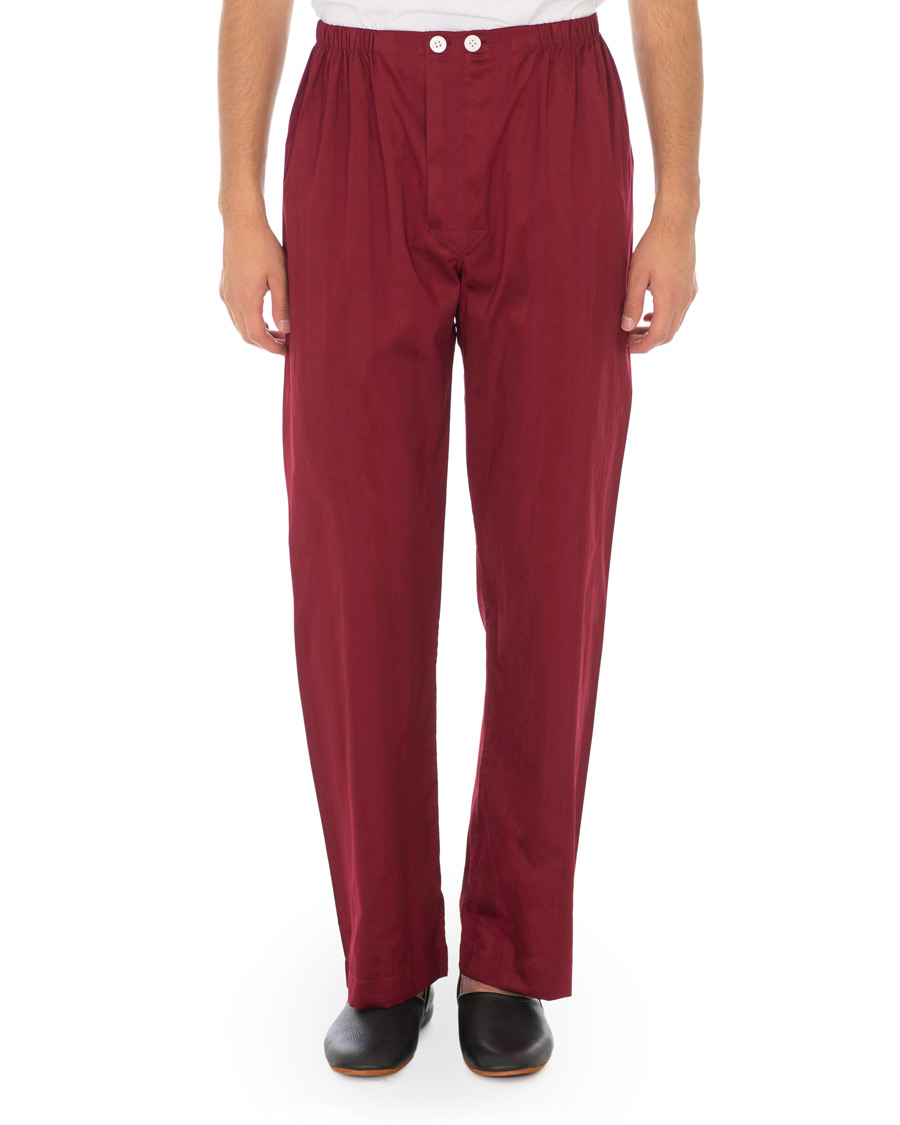 Mies | Yöpuvut ja kylpytakit | Derek Rose | Cotton Satin Striped Pyjama Set Wine Red