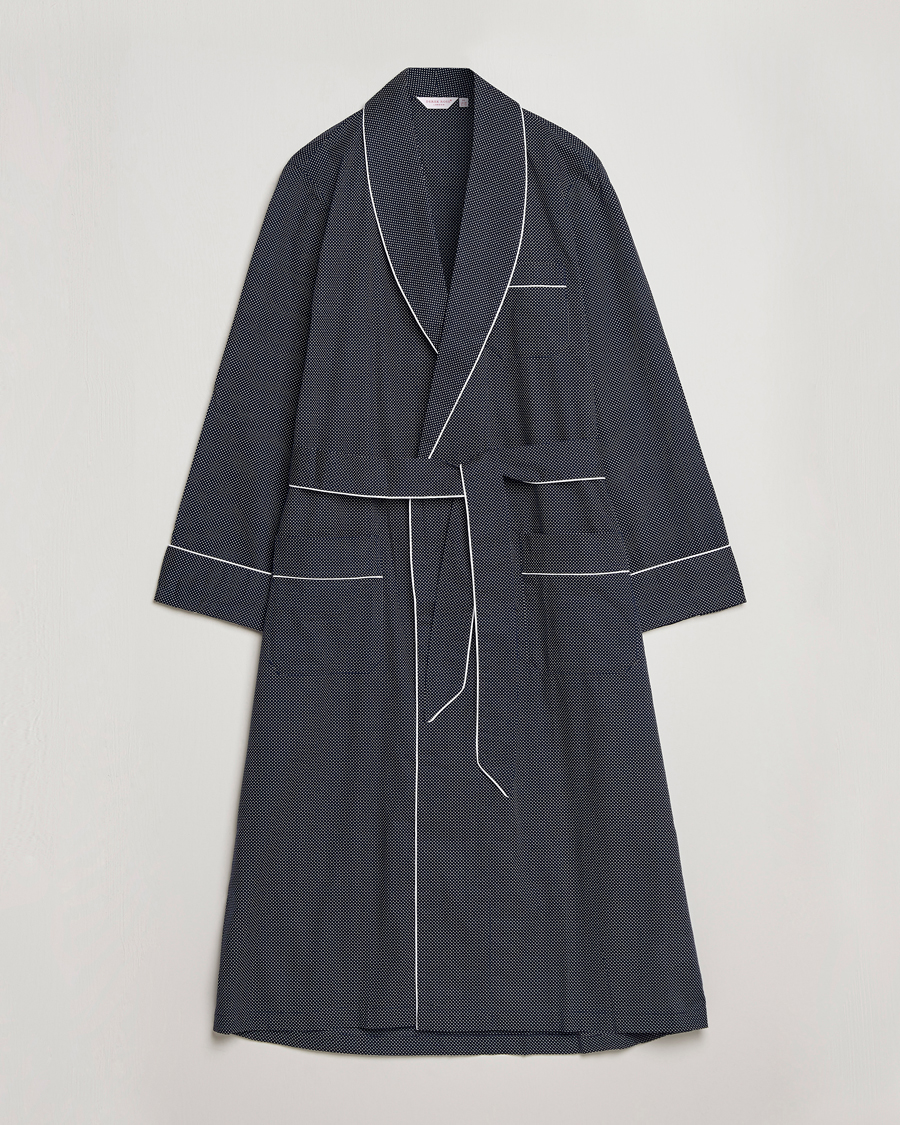 Mies | Yöpuvut ja kylpytakit | Derek Rose | Polka Dot Cotton Satin Dressing Gown Navy