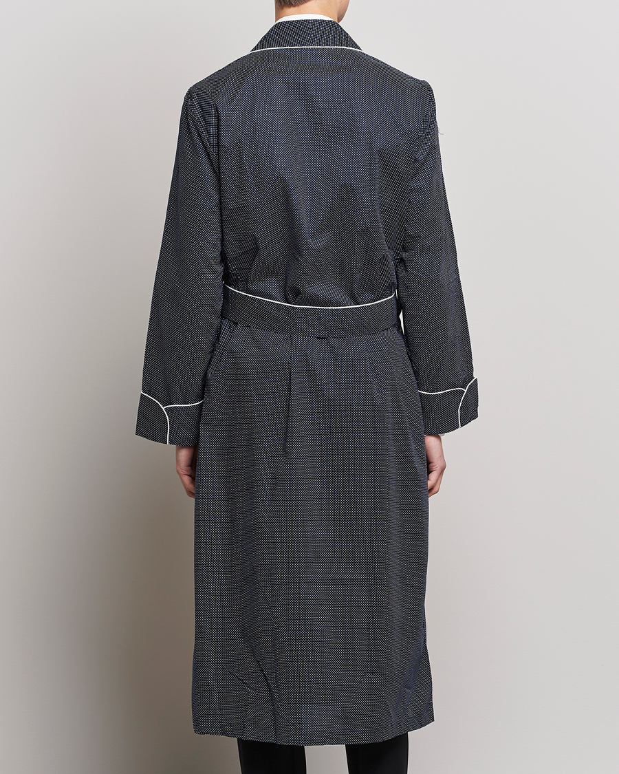 Mies | Yöpuvut ja kylpytakit | Derek Rose | Polka Dot Cotton Satin Dressing Gown Navy