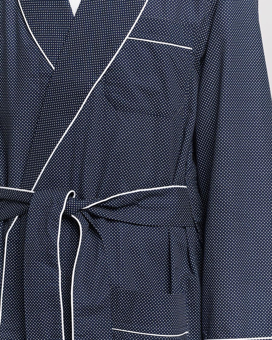 Mies | Yöpuvut ja kylpytakit | Derek Rose | Polka Dot Cotton Satin Dressing Gown Navy