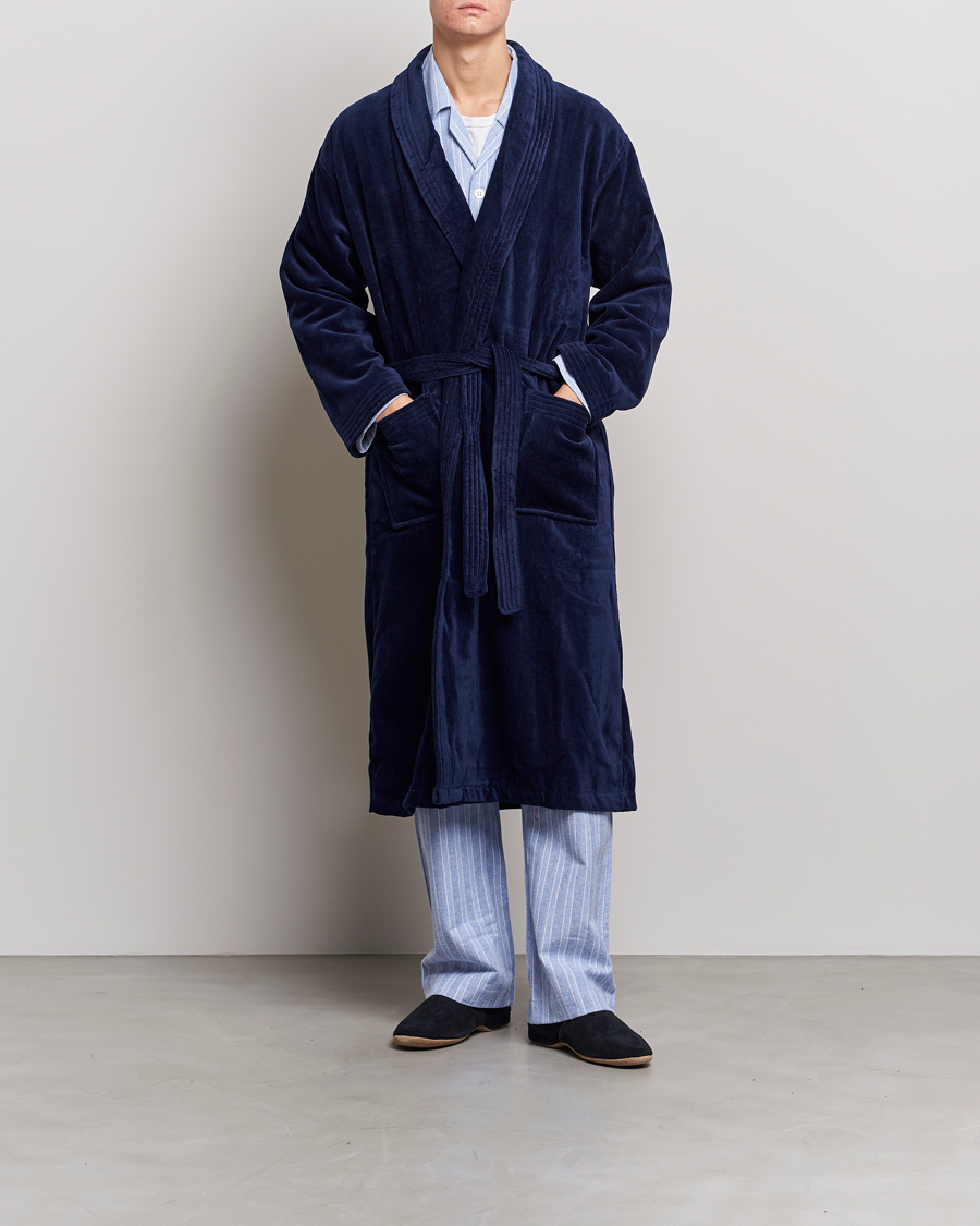 Mies | Yöpuvut ja kylpytakit | Derek Rose | Cotton Velour Gown Navy