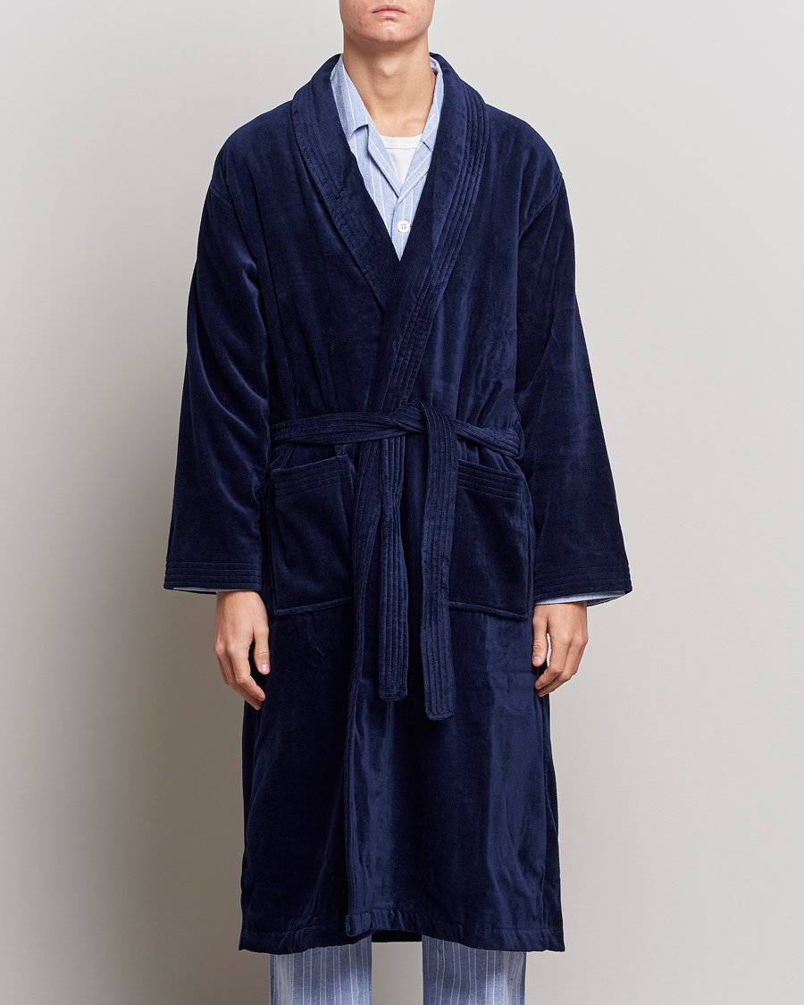 Mies | Yöpuvut ja kylpytakit | Derek Rose | Cotton Velour Gown Navy