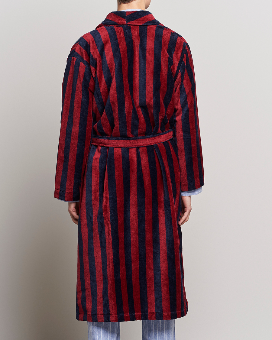 Mies | Yöpuvut ja kylpytakit | Derek Rose | Cotton Velour Striped Gown Red/Blue