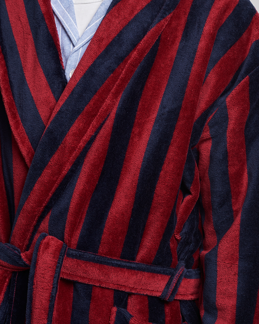 Mies | Yöpuvut ja kylpytakit | Derek Rose | Cotton Velour Striped Gown Red/Blue