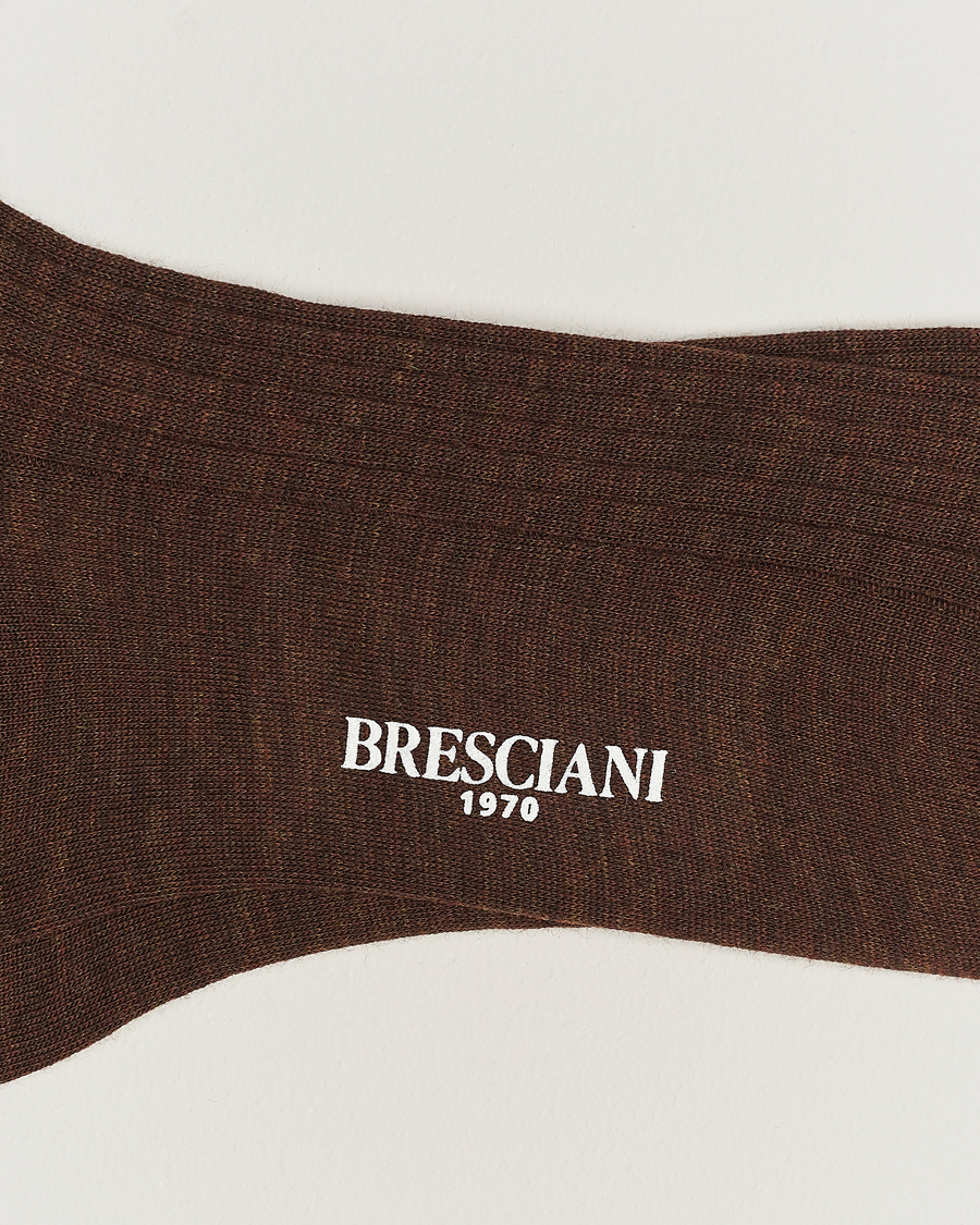 Mies |  | Bresciani | Wool/Nylon Ribbed Short Socks Brown Melange