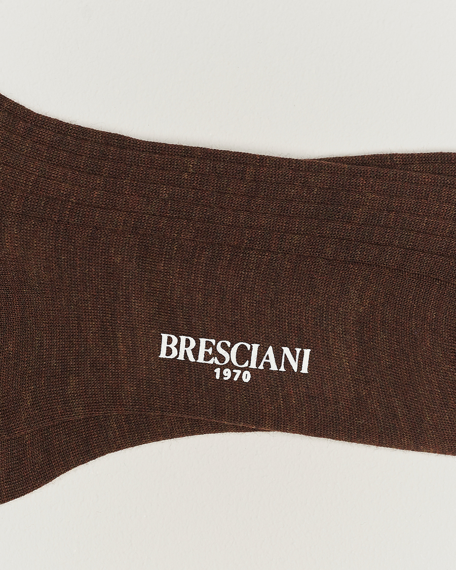 Mies | Alusvaatteet | Bresciani | Wool/Nylon Ribbed Short Socks Brown Melange