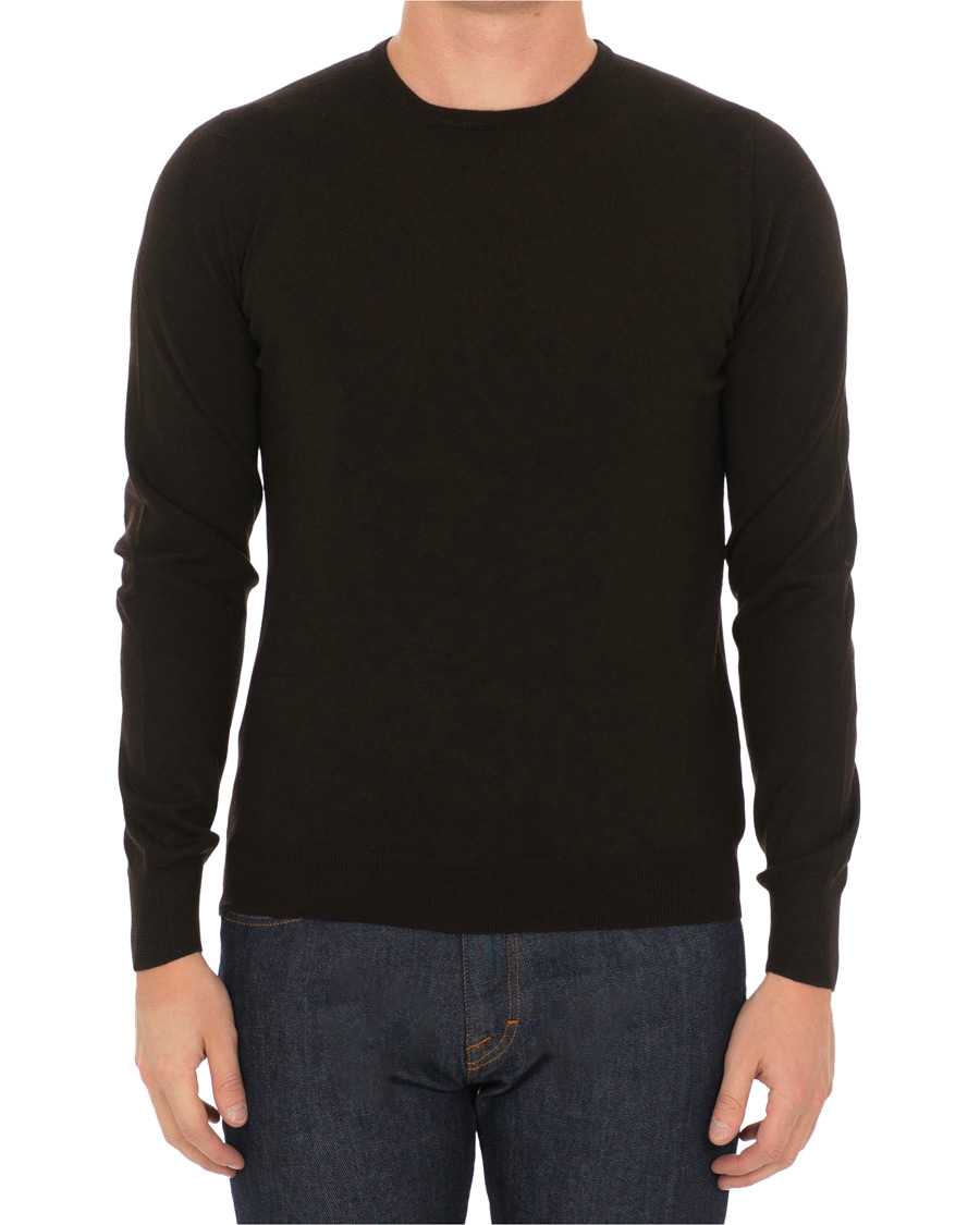 Mies | Puserot | Gran Sasso | Merino Fashion Fit Crew Neck Pullover Brown