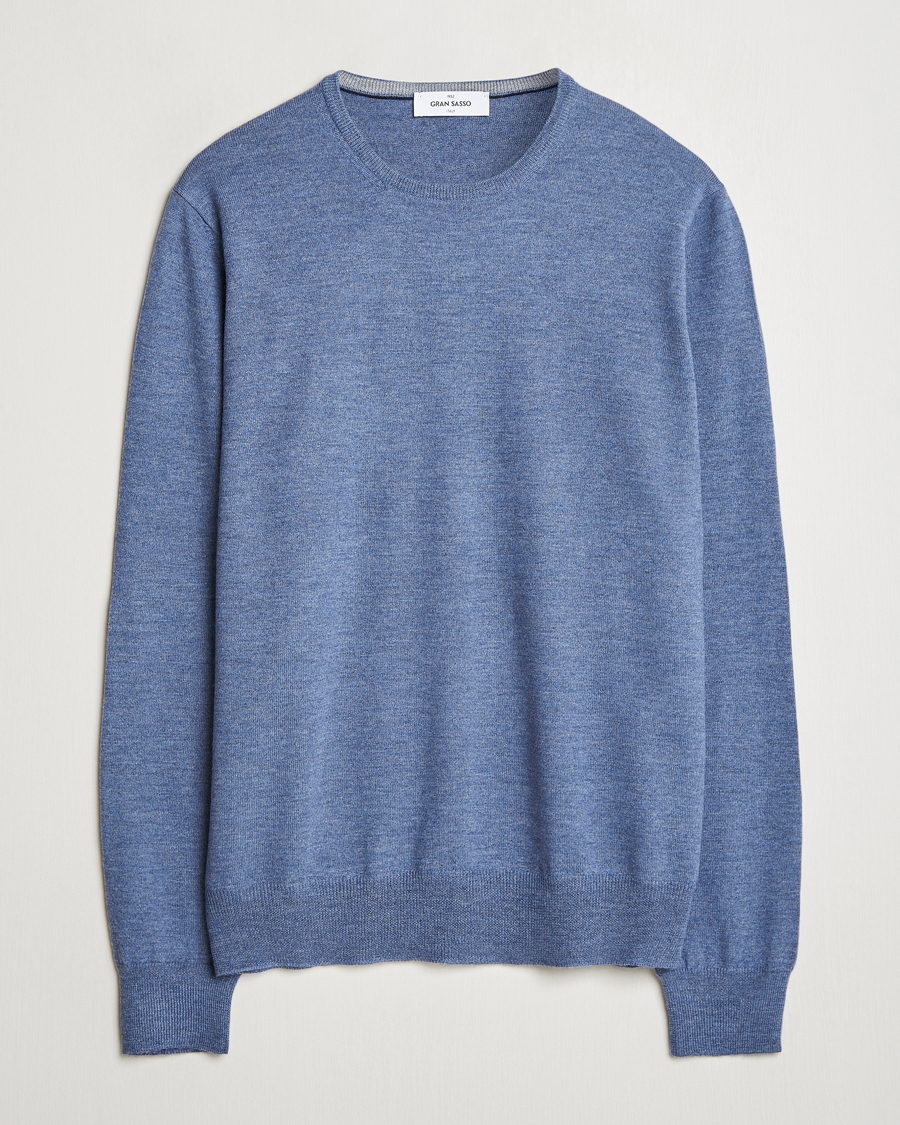 Mies | Puserot | Gran Sasso | Merino Fashion Fit Crew Neck Pullover Blue Melange