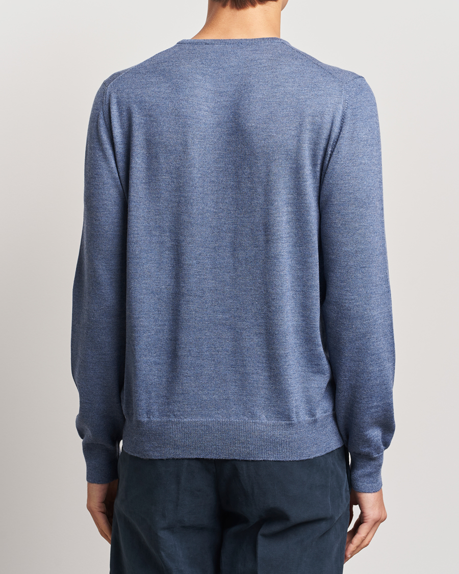 Mies | Puserot | Gran Sasso | Merino Fashion Fit Crew Neck Pullover Blue Melange