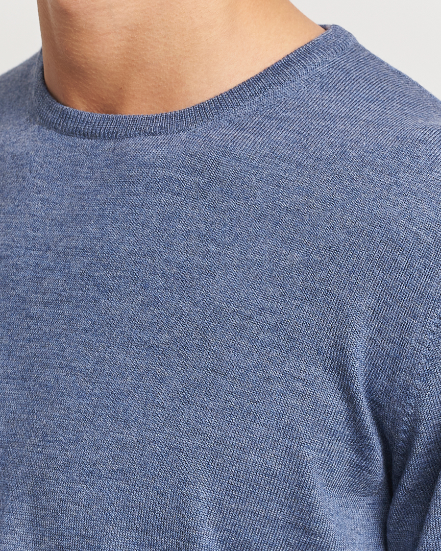 Mies | Puserot | Gran Sasso | Merino Fashion Fit Crew Neck Pullover Blue Melange