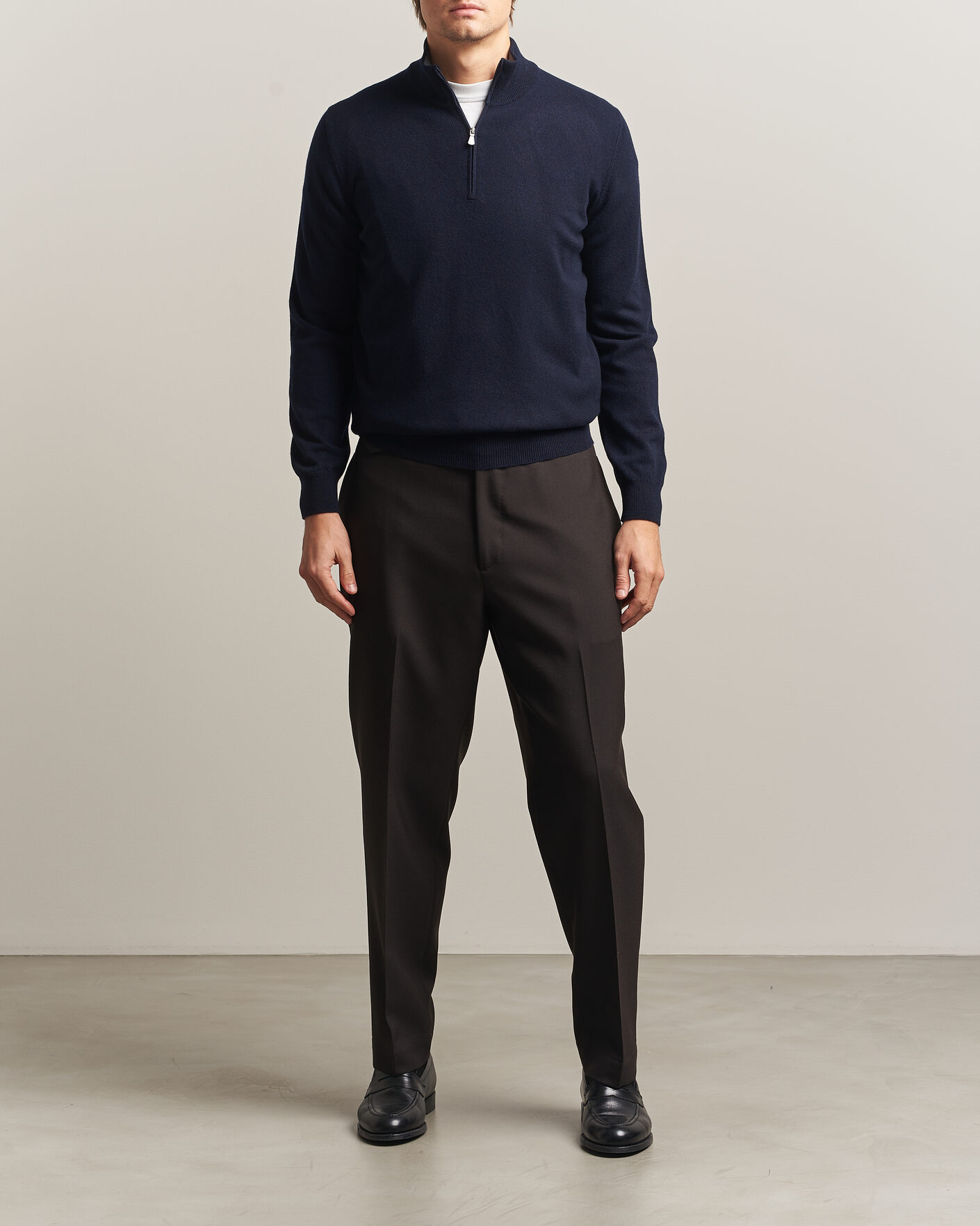 Mies | Puserot | Gran Sasso | Wool/Cashmere Half Zip Navy